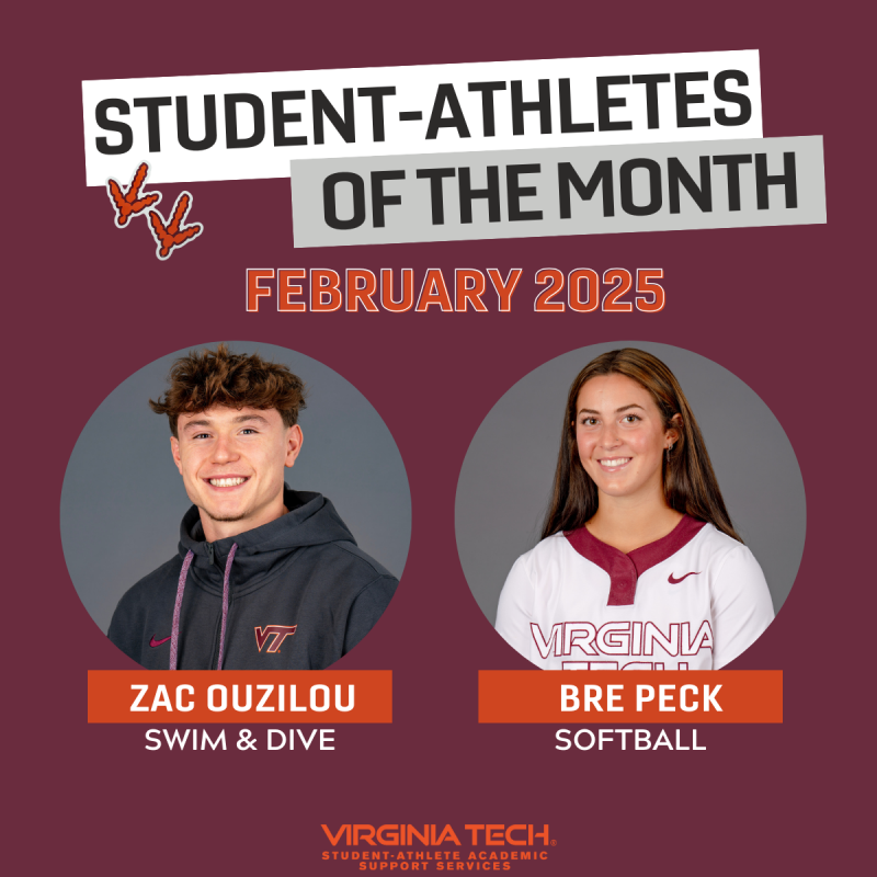 February 2025 Student-Athletes of the Month: Zac Ouzilou (Swim & Dive) and Bre Peck (Softball).